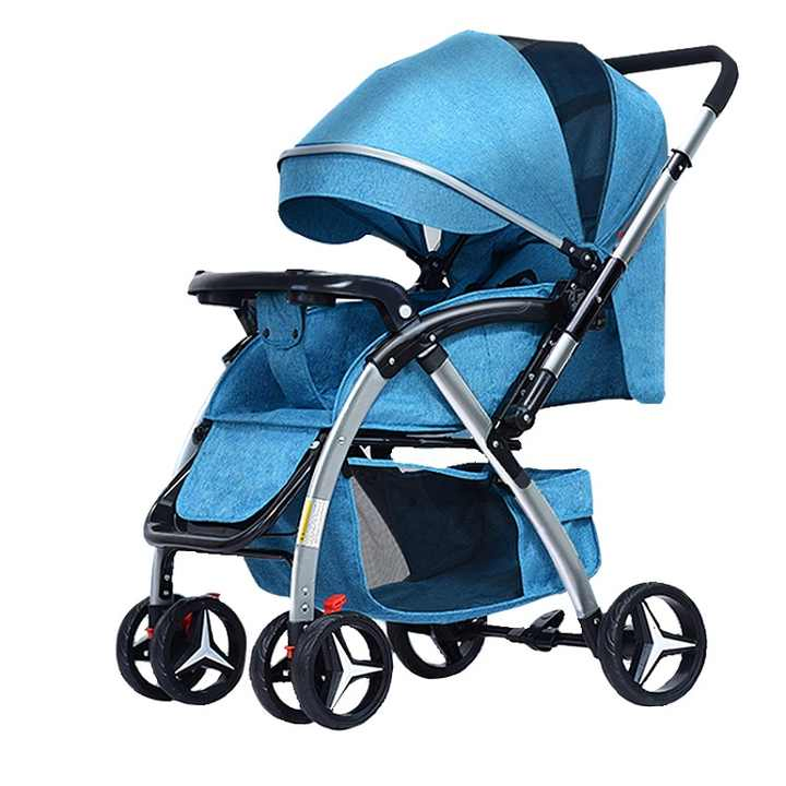 Baby Stroller Bidirectional Can Be Adjusted to Sit and Lie Down Baby Pram with Detachable Dinner Plate Baby Carriage