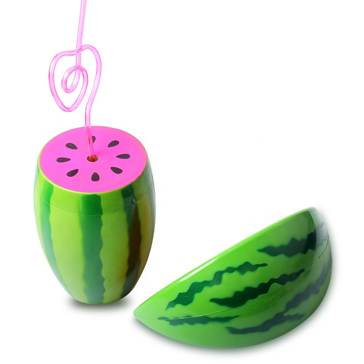 New Design Plastic Watermelon Shaped Cup with Straw