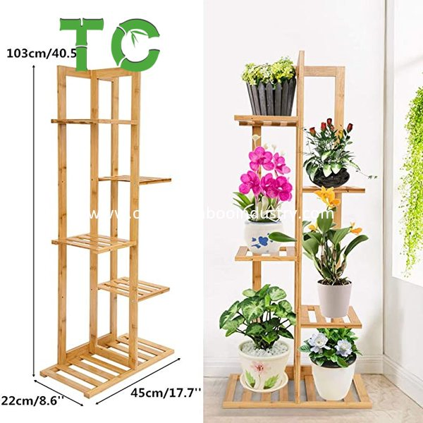 Wholesale Bamboo Plant Stand Rack 5 Tier 6 Potted Indoor&amp; Outdoor Multiple Stand Holder Shelf Rack Planter Display