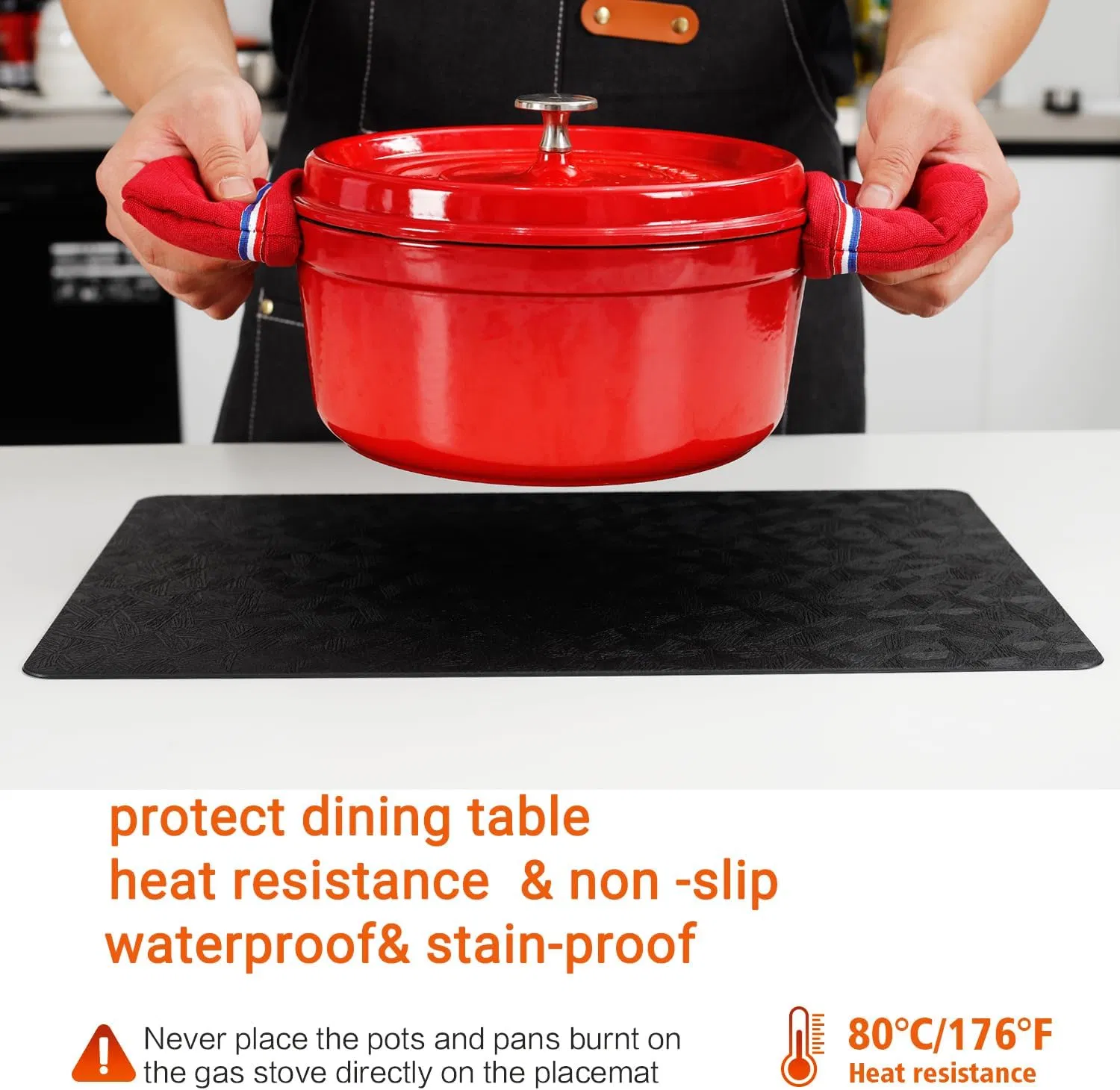 Vinyl Placemats Set of 6 Heat Resistant Easy Clean Non-Slip Place Mats for Dining Table. Faux Leather Waterproof Stain Resistant Wipeable Washable PU Table Mats