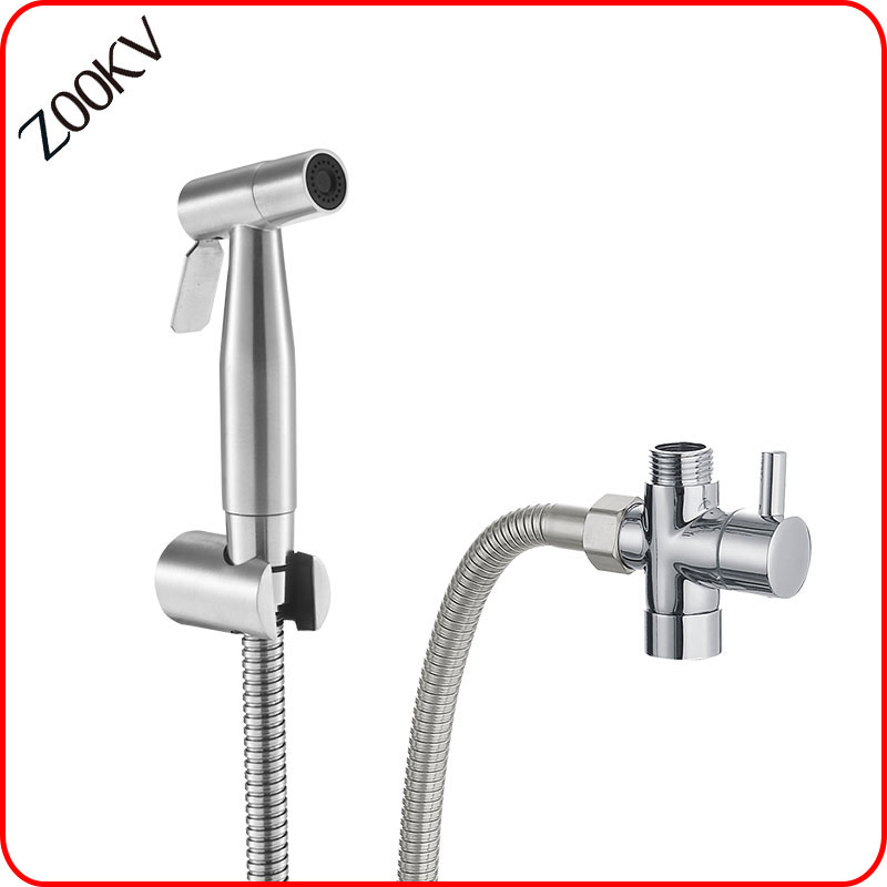 304 Stainless Steel Shower Set Spray Bidet Tap Bathroom Toilet Head Handheld with Flexible Hose and Holderhandheld