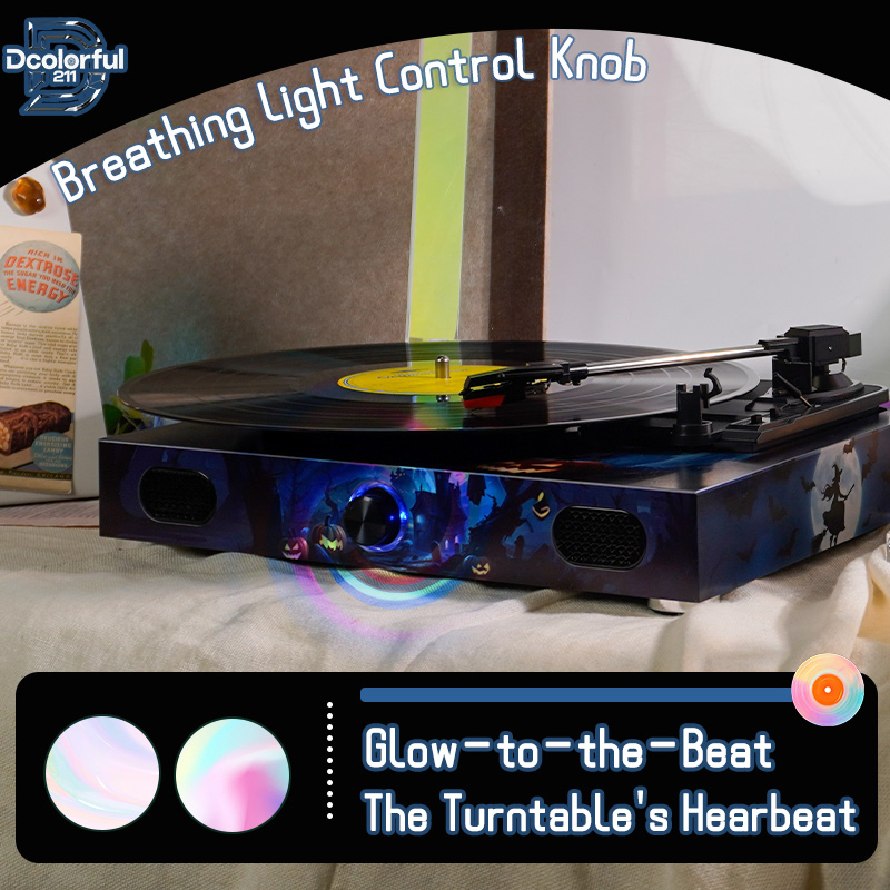 Halloween Painting 3-Speed Bluetooth Hi-Fi Turntable Player Hi-Fi Noise-Reduced Lp Vinyl Record Player