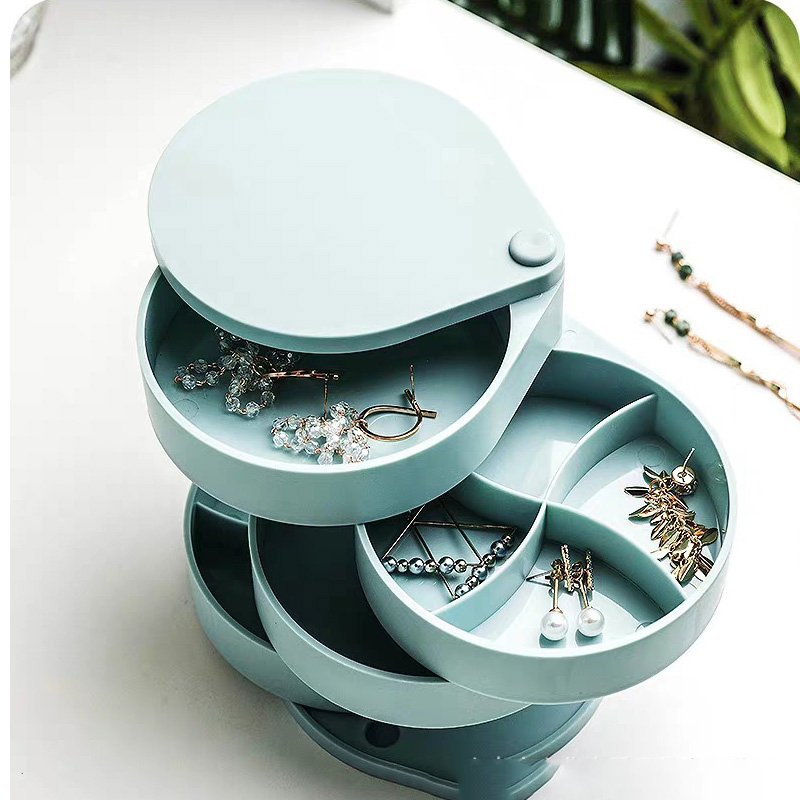 Round Jewelry Storage Box with Lid Storable Four Layers 360-Rotating Wbb12606