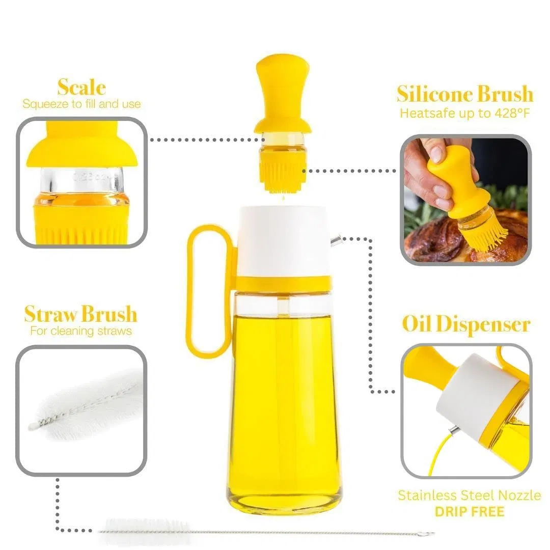3 in 1 High Temperature Resistance Olive Oil Dispenser Bottle for Kitchen with Brush and Straw Cleaner