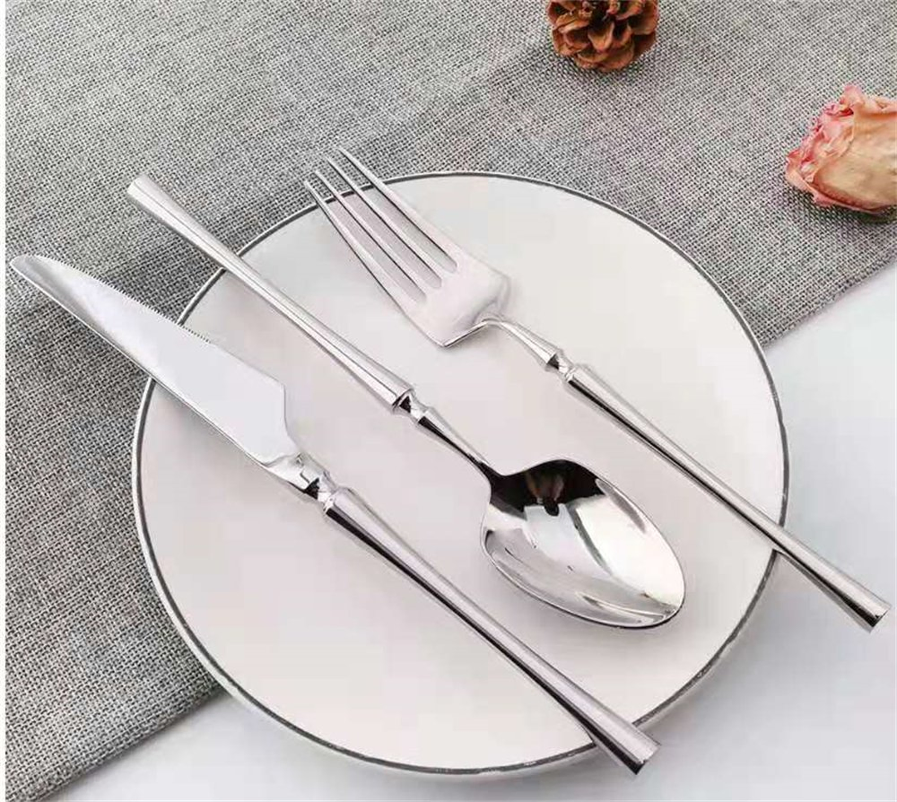 Modern Wedding Knift Spoon and Fork Black / Red/ Whte/ Pink/ Blue/ Navy Handlebar Gold Stain Steel Paibee 18/10 Flatware Set Wholesales Restaurant Cutlery Set