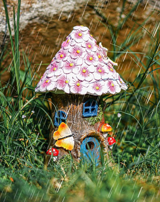 Resin Fairytale Garden Mushroom House Garden Decoration Outdoor Solar Statue Light