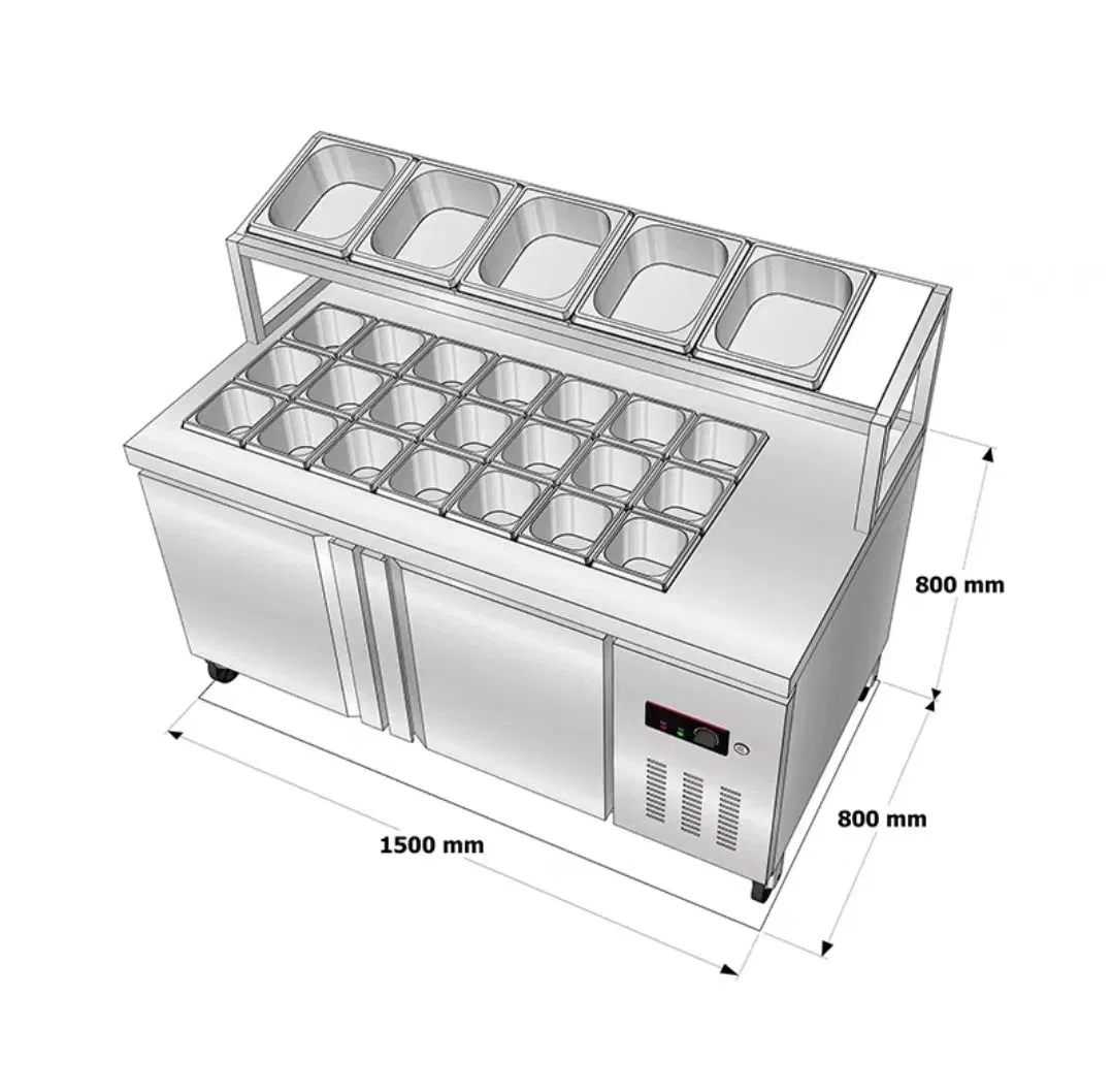 Commercial 1.5m Direct Cooling Salad and Pizza Prep Refrigerator Salad Display Cabinets