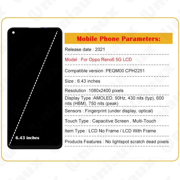 Дисплей OLED для Oppo Reno 6 / Reno 6 5G