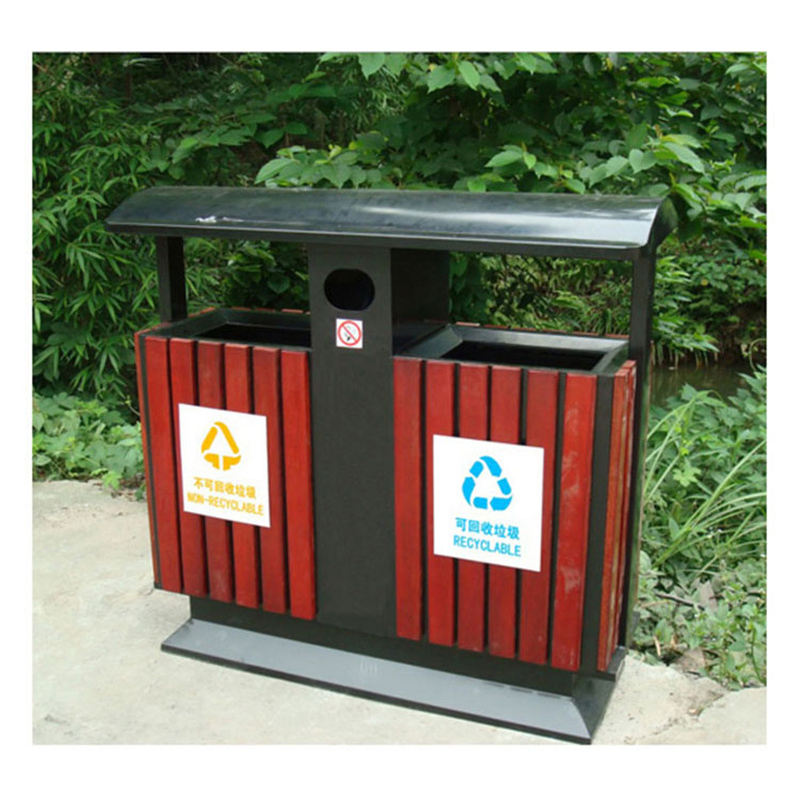 Уличный мусорный бак из древесно-полимерного композита с двумя секциями