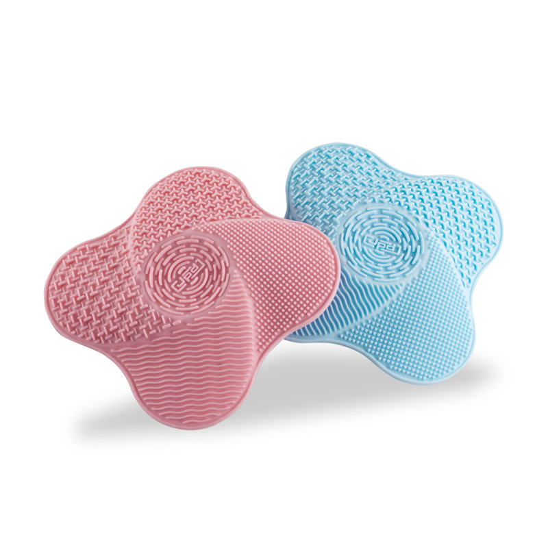 Customized Color Flower Shape Portable Cosmetics Scrubber Board Silicon Makeup Cleaning Brush Cleaner Mat Make up Washing Pad