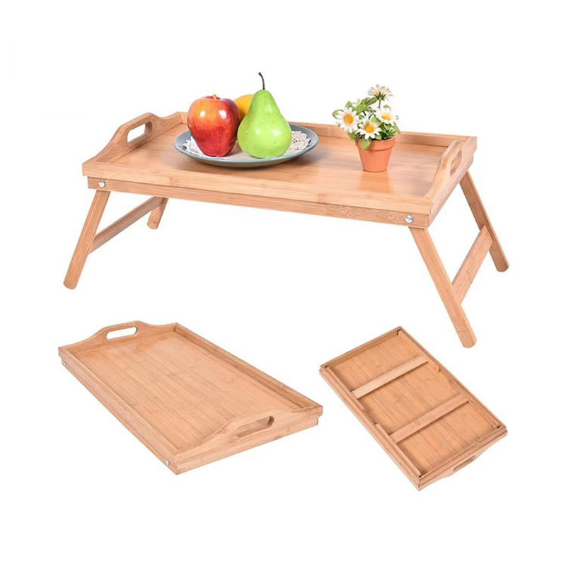 Portable Bamboo Food Breakfast Snack Bed Table Serving Tray with Folding Legs