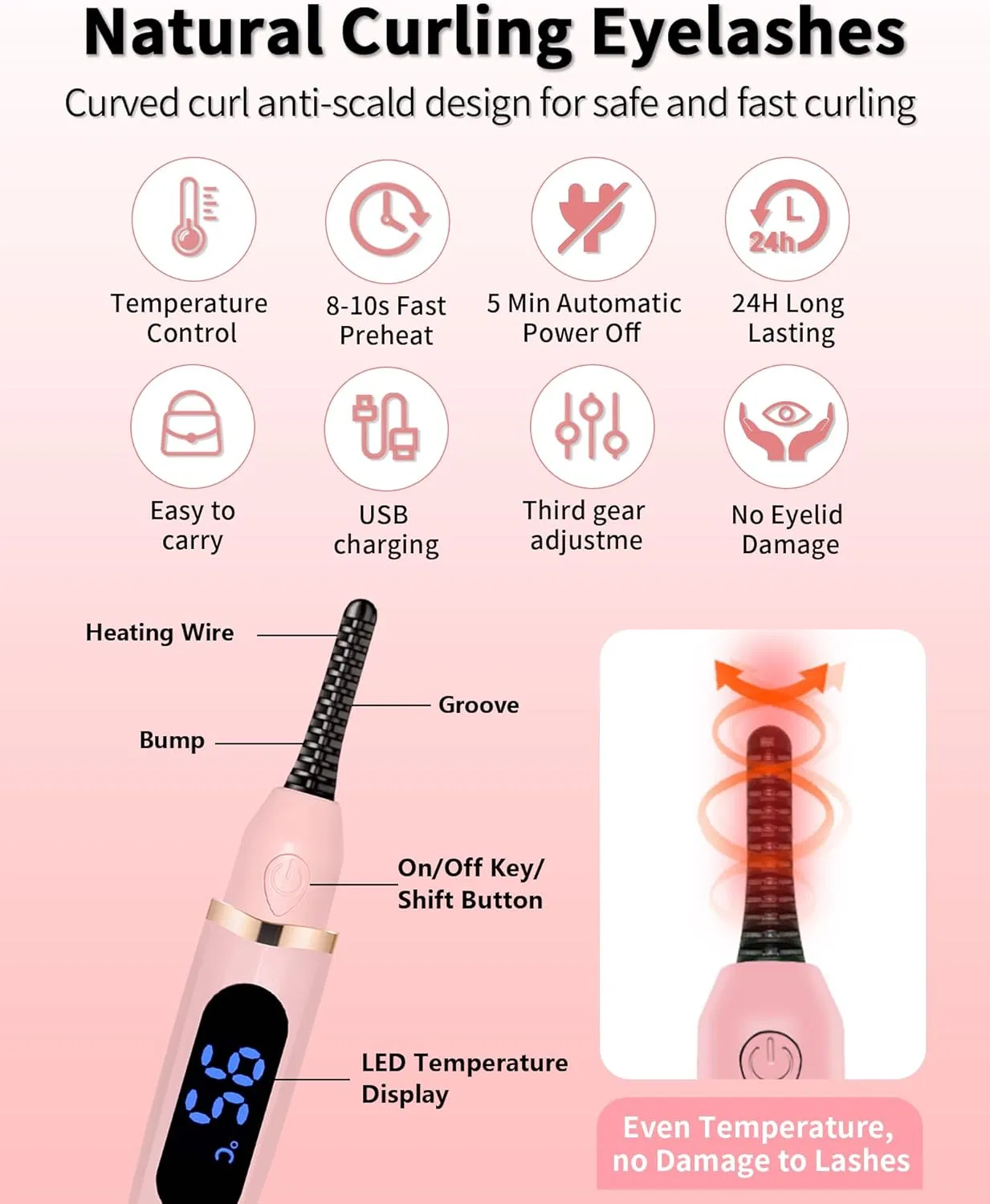 Heated Eyelash Curlers - Eye Lash Curler Heat - Mini Electric Eyelash Curler with LED Display