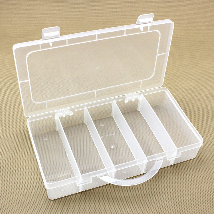 Professional Universal Single Layer 5 Grid Compartments Detachable Parts Accessories Clear PP Plastic Divided Storage Box