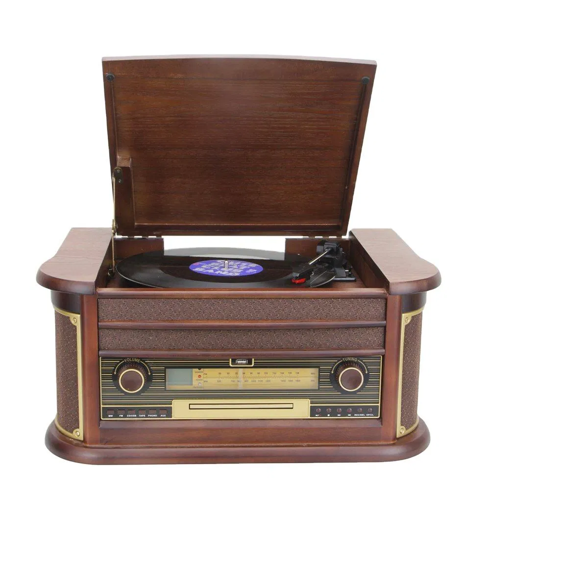 Modern Retro Wood Tonearm Grand Phonograph 6 in 1 Record Player Music Box Mini Built-in Turntable Gramophone Record Player