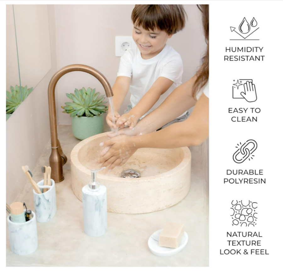 4PCS Resin Bathroom Accessory Set with Soap Dispenser Toothbrush Holder
