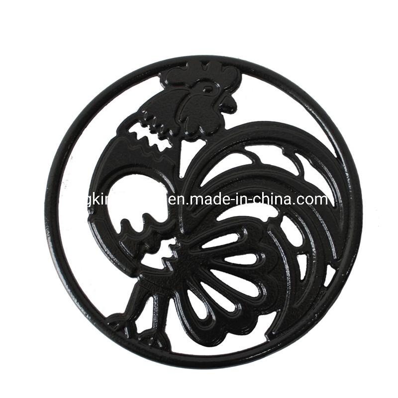 Beautiful Enamel 9'' Antique Metal Round Cast Iron Rooster Trivet