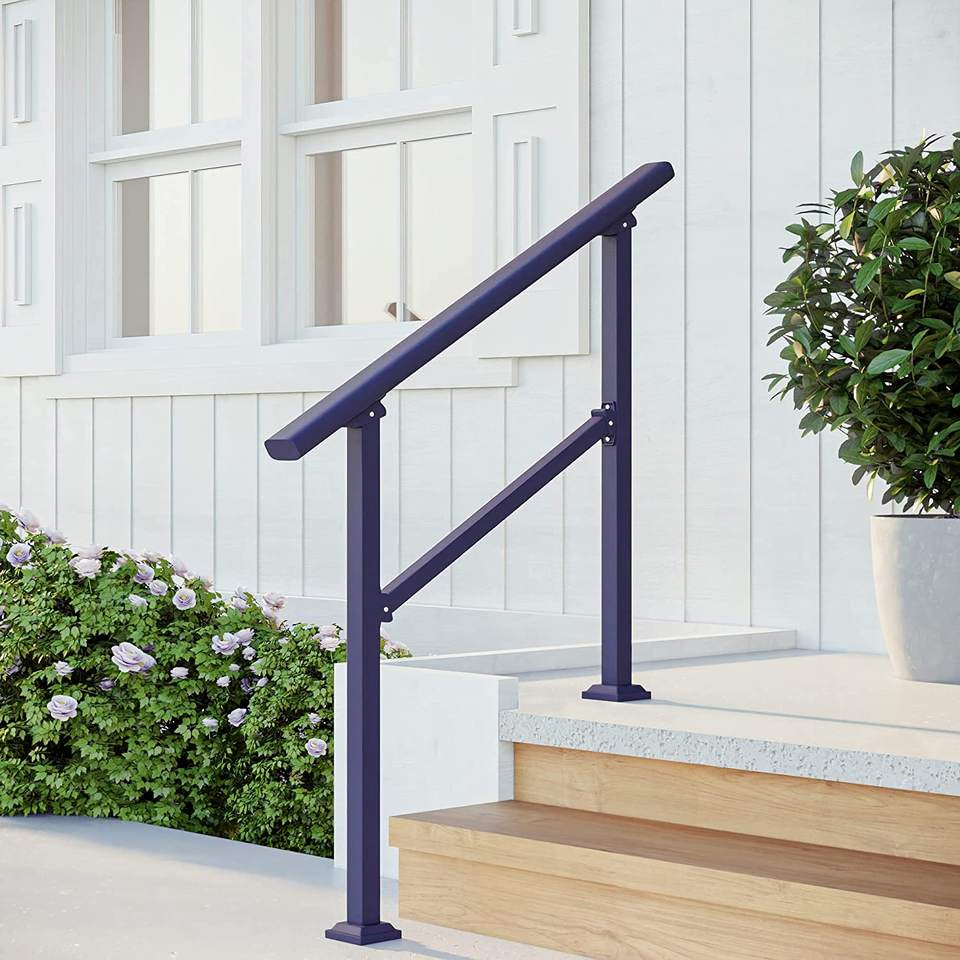 3 Step Outdoor & Indoor Stair Railing Kit Black Balustrades & Handrails for Seniors Porch Hand Rails for Seniors