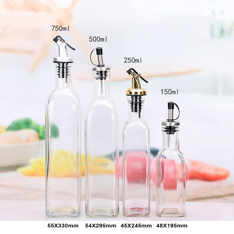 100ml 150ml 250ml 500ml 750ml 1000ml Square Clear Glass Olive Oil Bottle with Metal Screw Cap