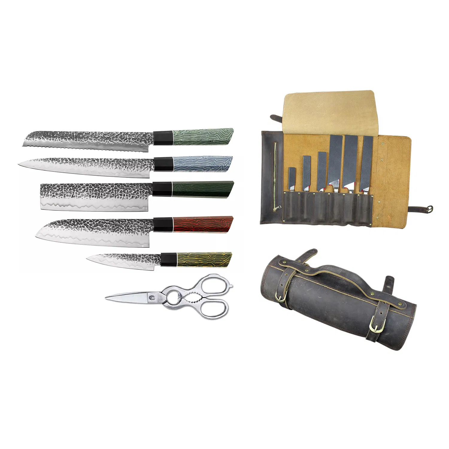 Набор кухонных ножей 6 шт. F&H в кожаной сумке