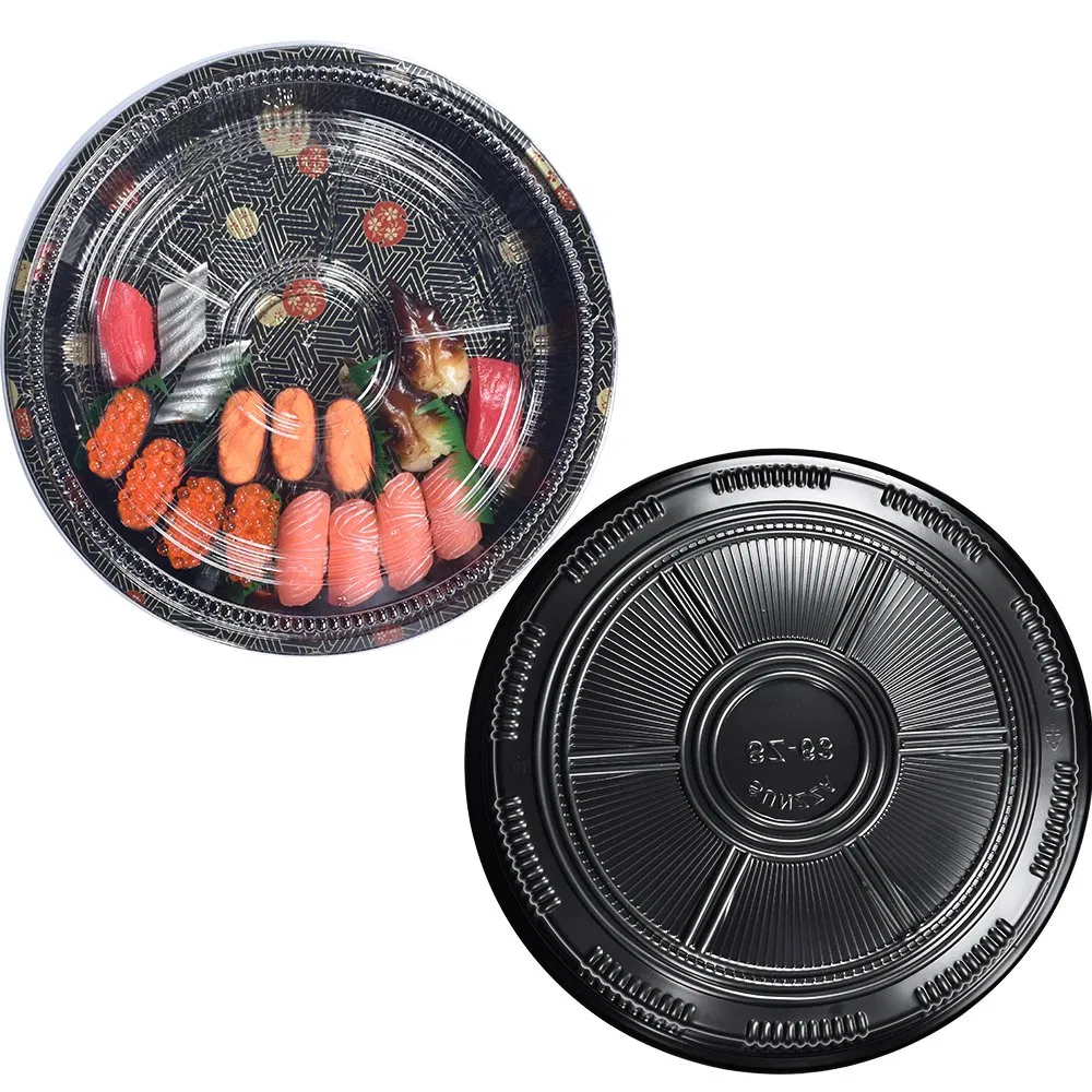 Sunzza Large Deep Round Sushi Packaging Box Disposable Plastic Pet Tray