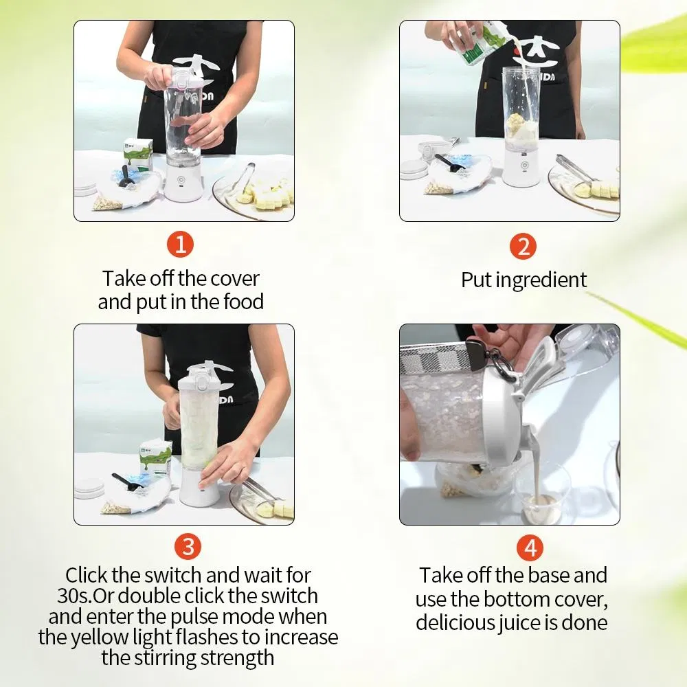 600ml Electric Portable Blender Smoothies 4000mAh USB Rechargeable Powerful Ice Crush Mini Personal Blender Fresh Fruit Juicer