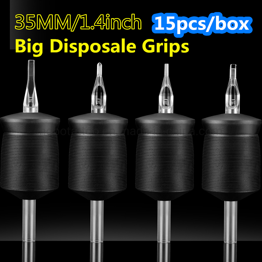 1.4 Inch Big 35mm Black Red Soft Disposable Tattoo Grips with Angled Round Tips