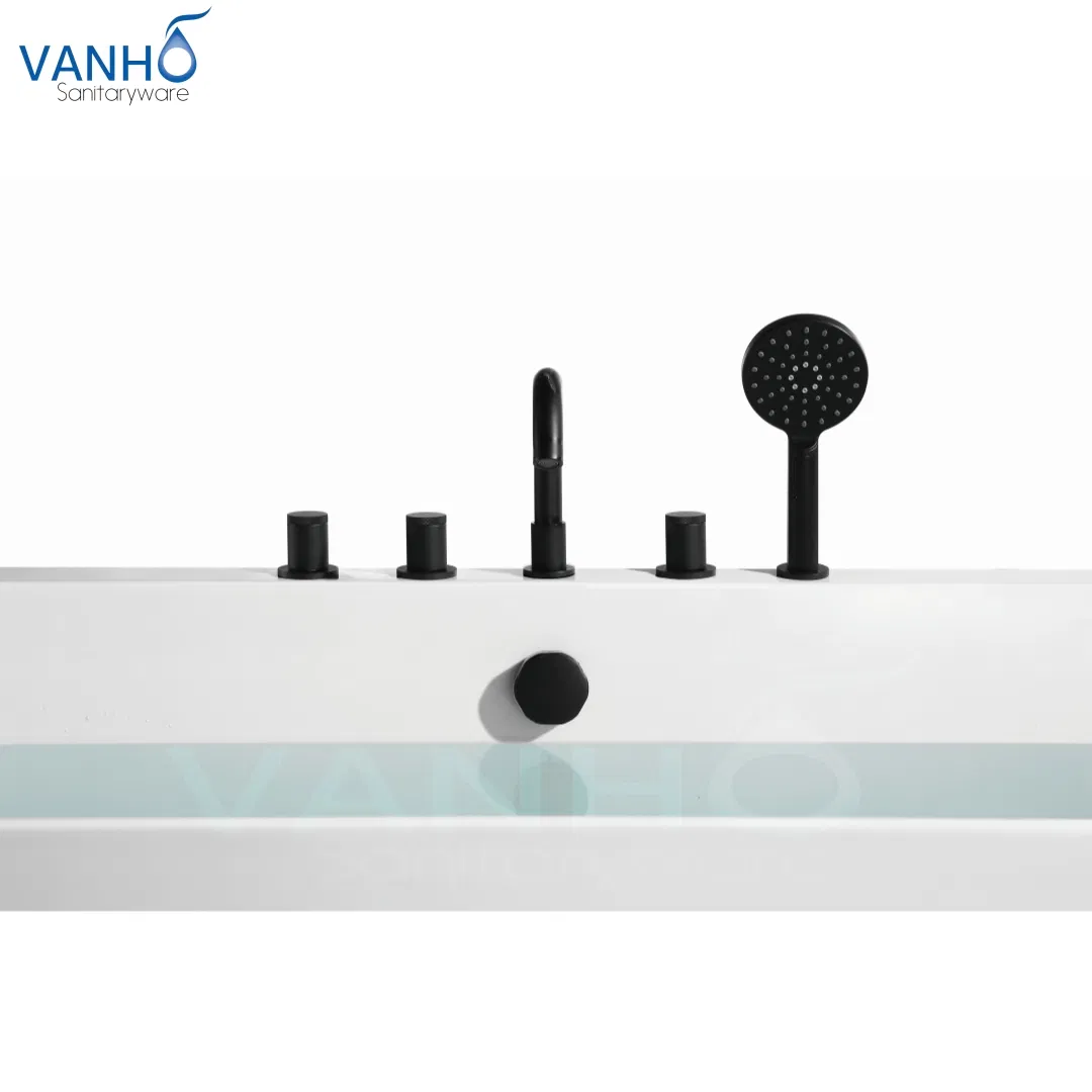 Ultra Thin Edge, Triple-Skirted, Acrylic Bathtub with Black Faucets, Drainer and Overflow