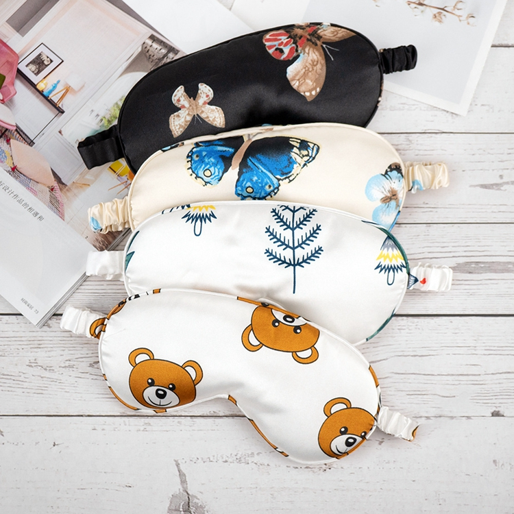 New Type Double-Sided Cute Cartoon Satin Elastic Band Breathable Travel Silk Sleep Eye Mask