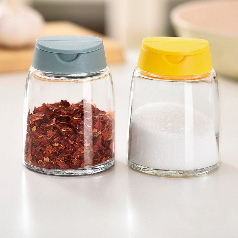 New Double-Opening Glass Condiment Bottle Set Kitchen Four-Packed Seasoning Jar