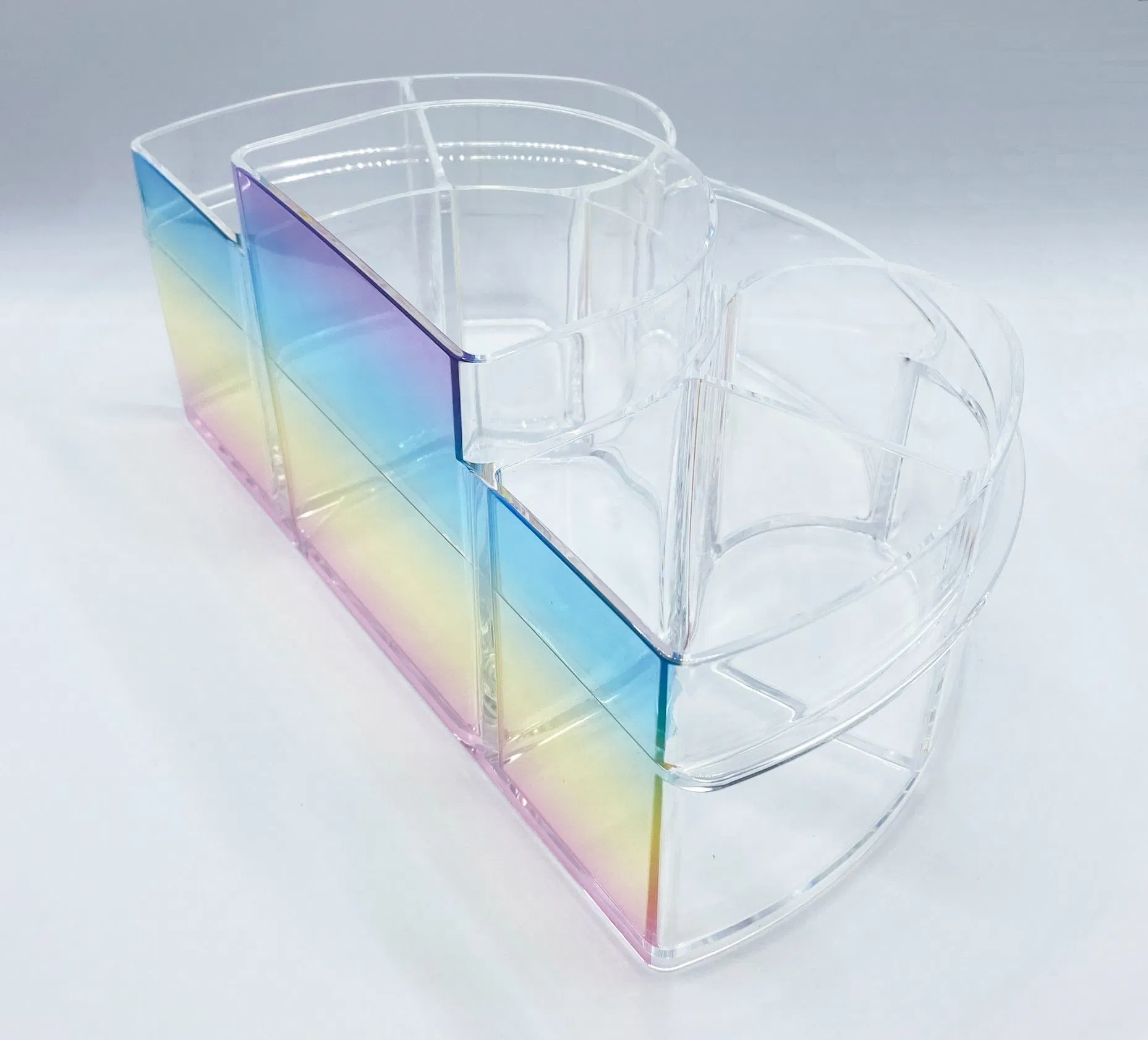 Rainbow Color Desktop Acrylic Cosmetic Applicators Multi-Function Organizer