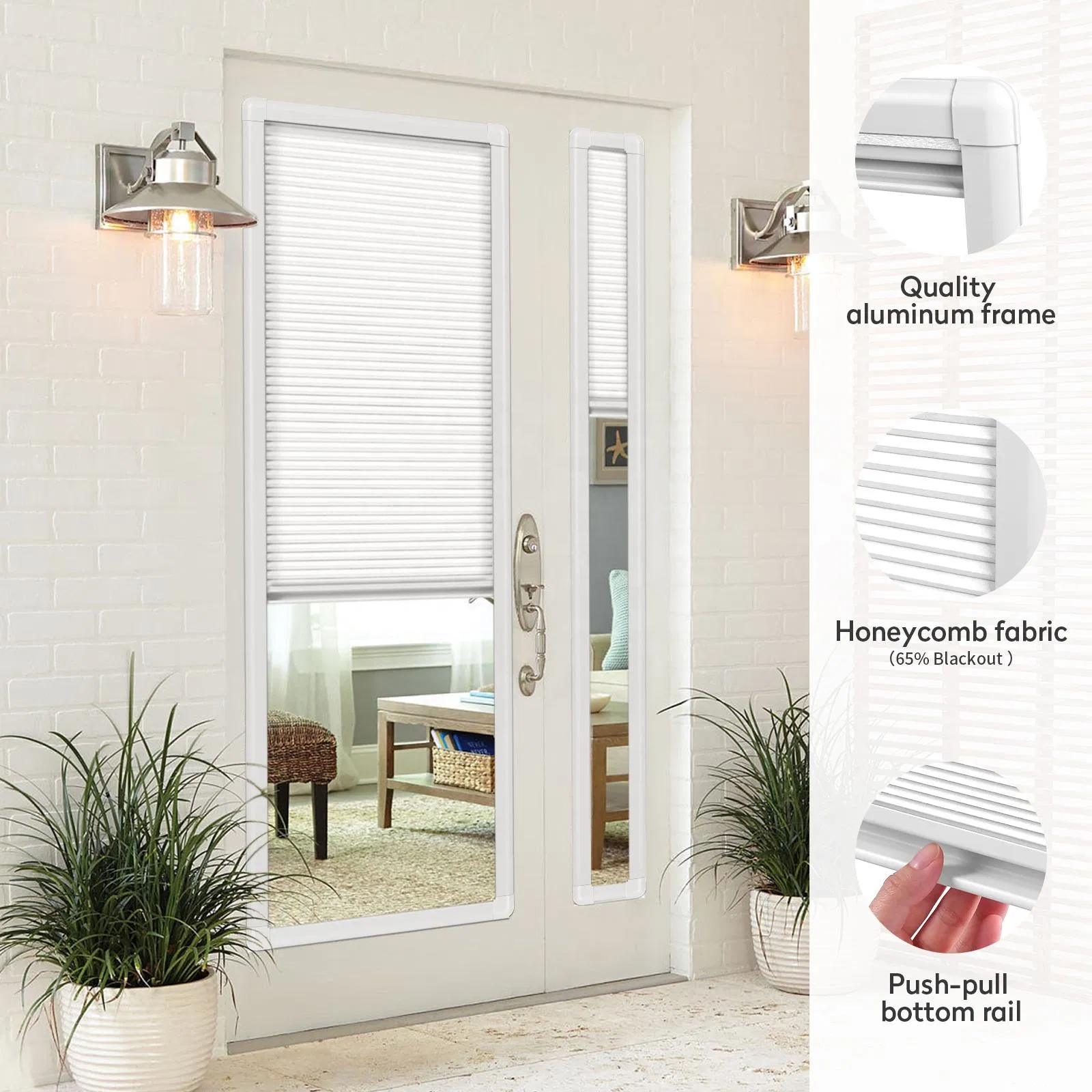 Cordless Cellular Shades Interior Inside Open Built -in Window Honeycomb Spring Blinds with Frame for French Door