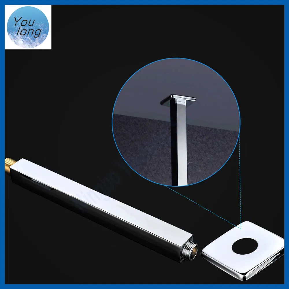 Quality SUS Shower Arm Extension Ceiling Mount Straight Square Shower Pipe