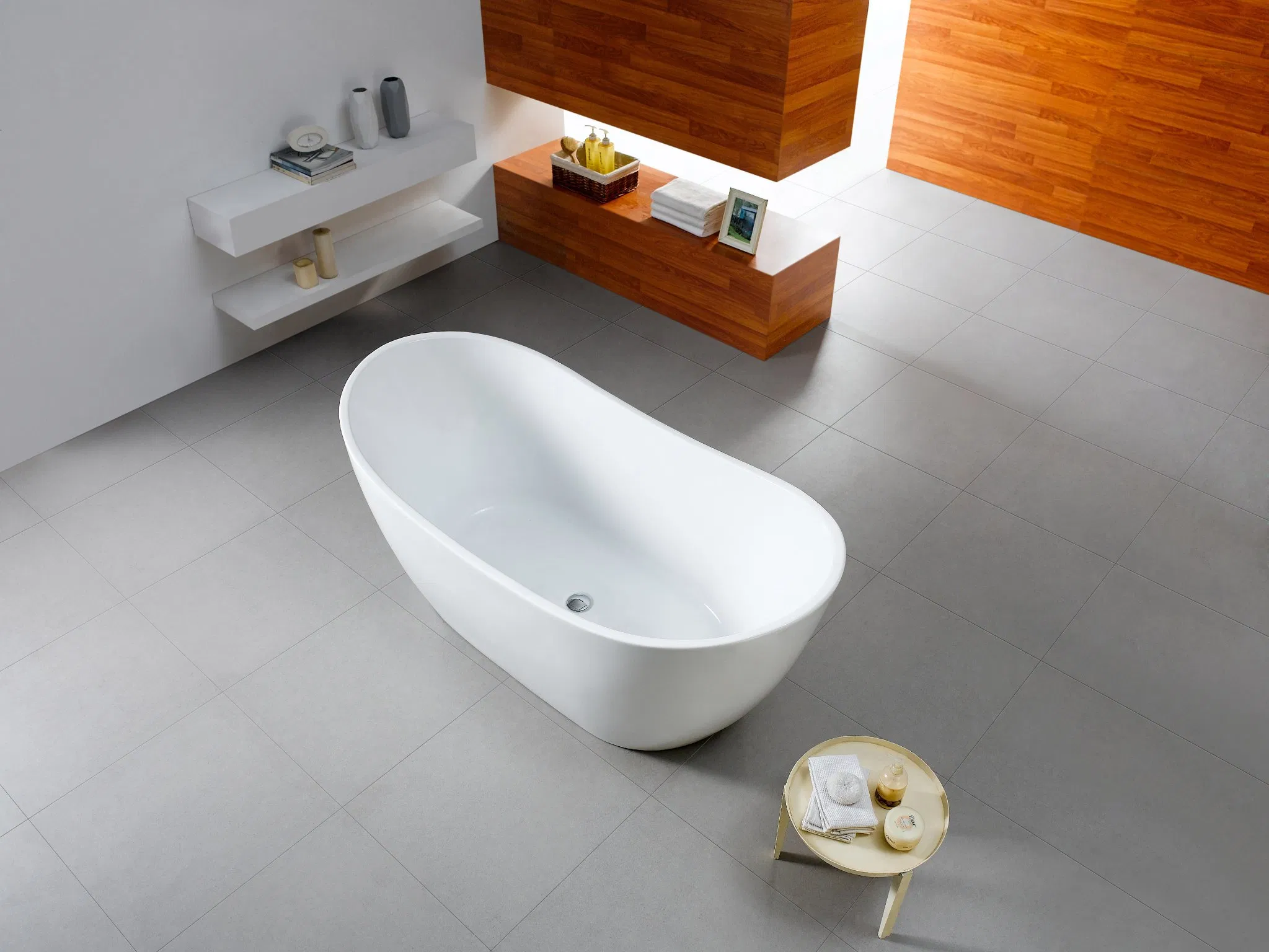 Matt White&Glossy White Freestanding Double Ended Slipper Morden Acrylic Bathtub with Chrome Plated Floor Standing H59 Brass Tap Mixer