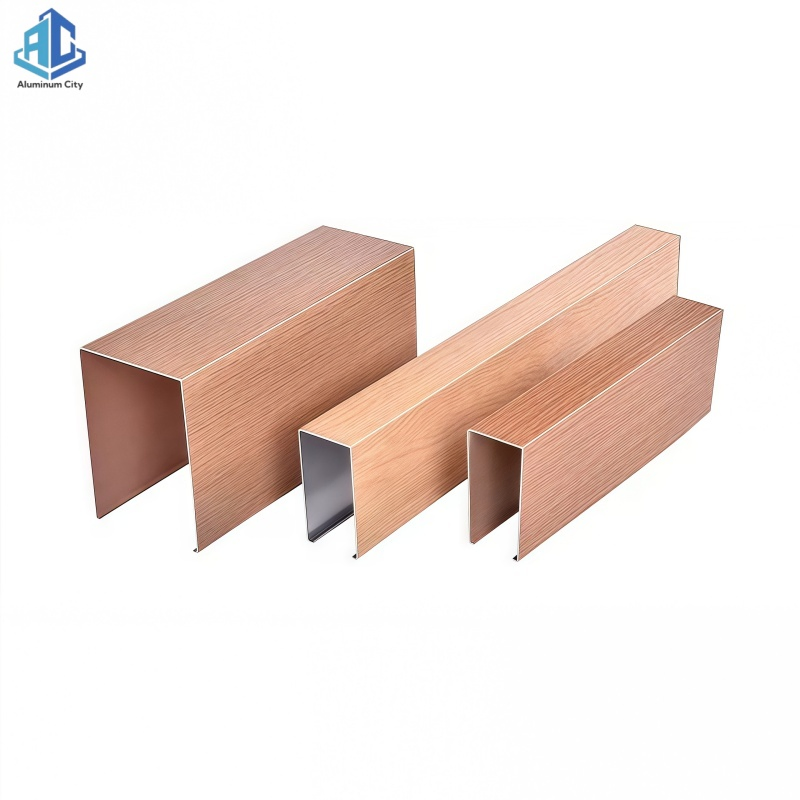 Wooden Grain Aluminum U Shape Stretch Baffle Ceiling Aluminium Suspended Strip Ceiling