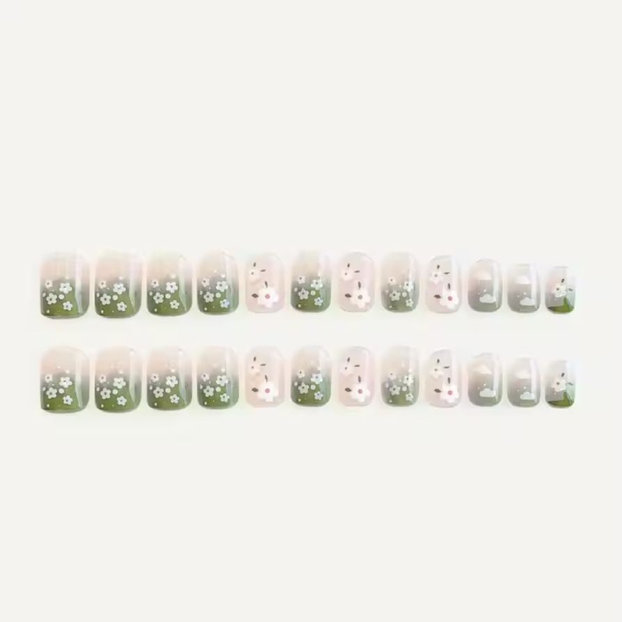 Fresh Korean Style Green Press on Nails Tip Art Decoration Stickers