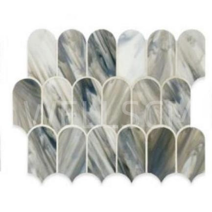 Мозаичная плитка «Перо» серо-голубая, стеклянная, 240x360 мм