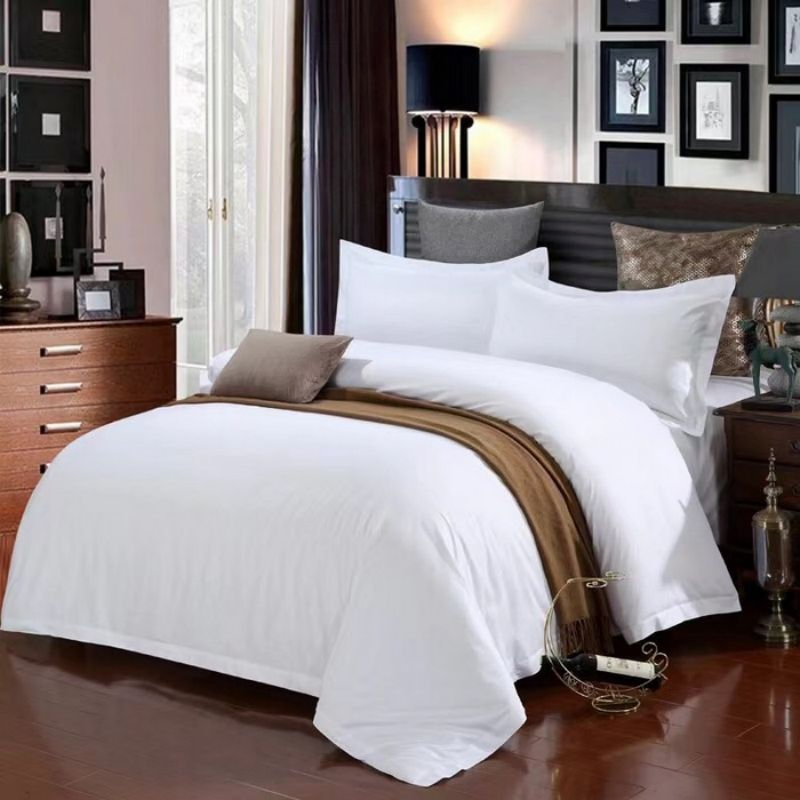 Microfiber Polyester Plain White Hotel Bedding Four-Piece Set Customized Hotel Home Textile Homestay Supplies King Bed Sheets Duvet Quilt Cover Bedding Set