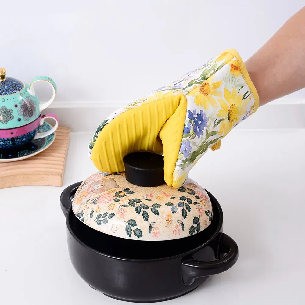 Factory Customized Yellow Flower Custom Kitchen Insulation Printing Silicone Mitt