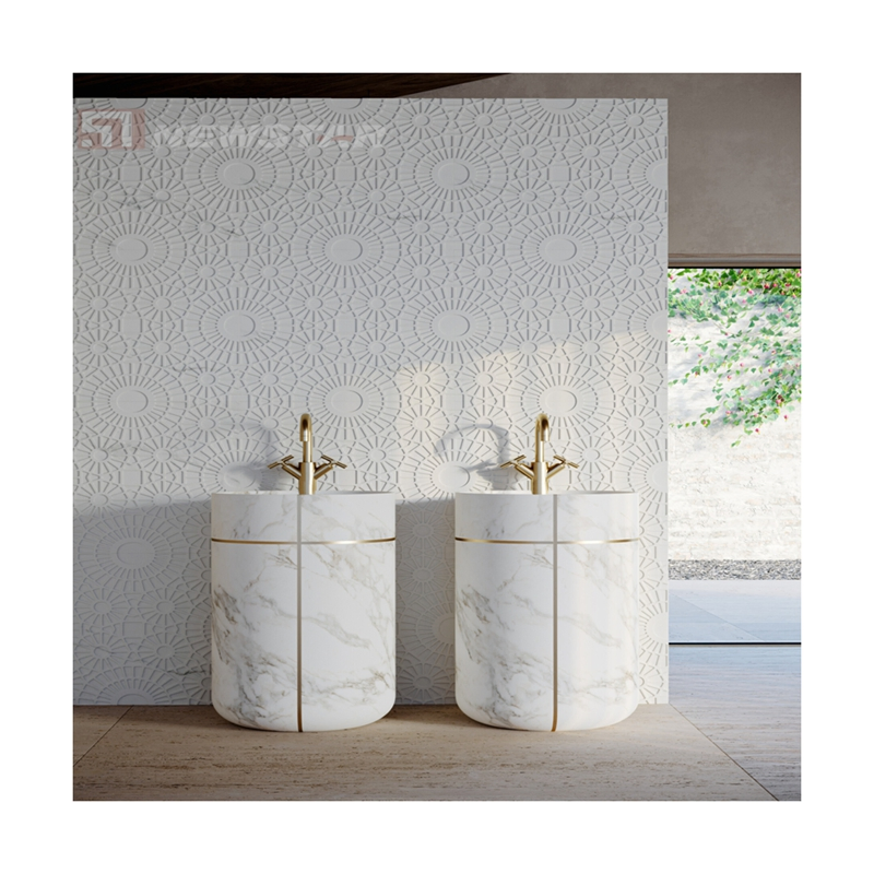 Newstar Calacatta White Marble Standing Sink Bathroom Basin