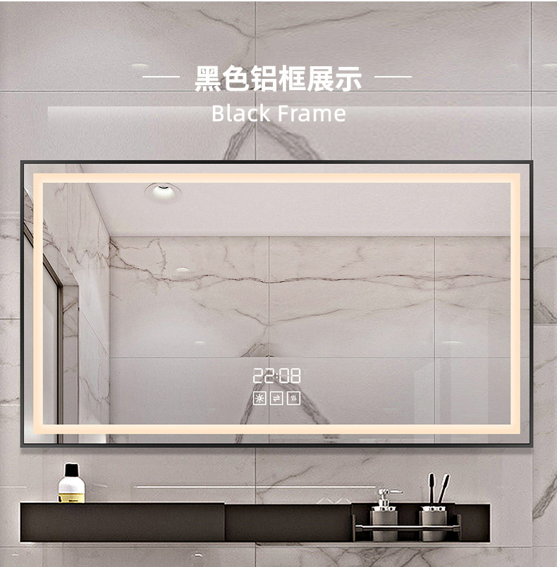 Aluminum Golden Framed LED Light Bathroom Mirror Brushed Illuminated Rectangle Hotel Bath Wall Mirrors