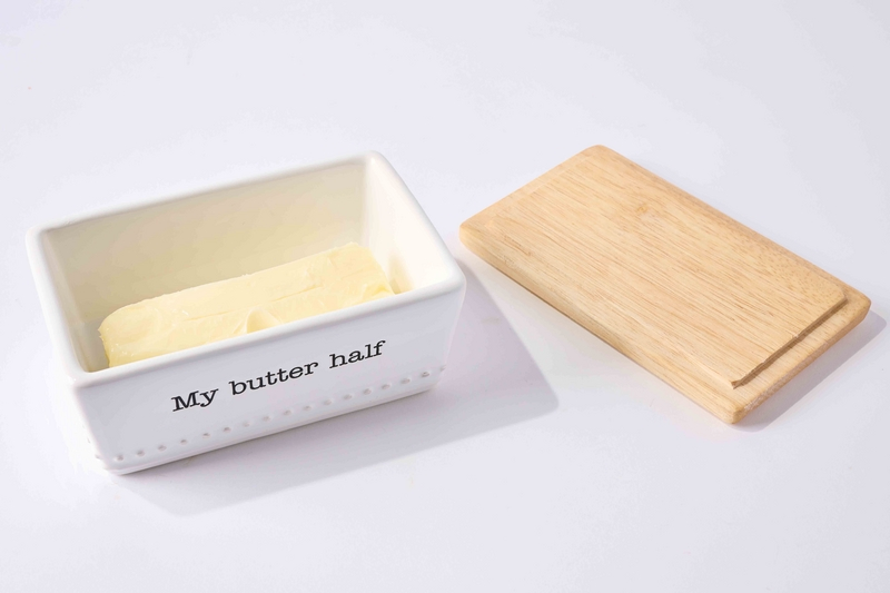 Stylish Butter Dish Bowl with Durable Wood Cutting Board Top