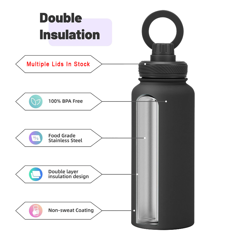 Double Wall Vacuum Stainless Steel 22oz 32oz 40oz Insulated Water Bottle with Straw Lid & Magnetic Lid