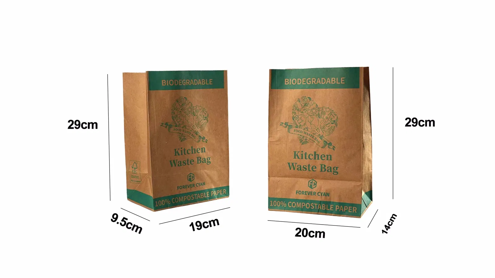 Waterproof Oil-Proof Food Waste Bag 100% Biodegradable Brown Kraft Paper PLA Film Kitchen Bags for Kitchen