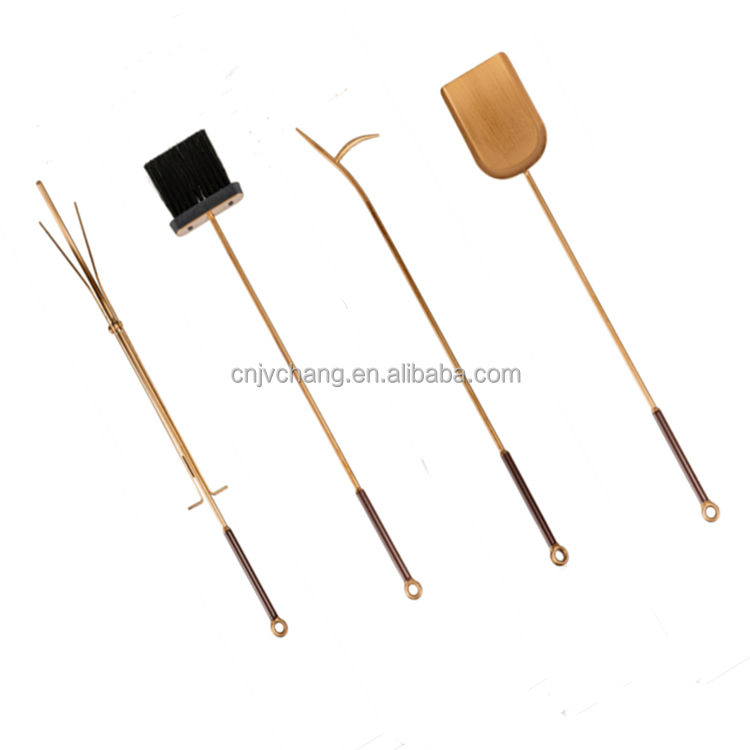 Elegant 5-Piece Brass Plated Fireplace Tool Set for Effortless Assembly