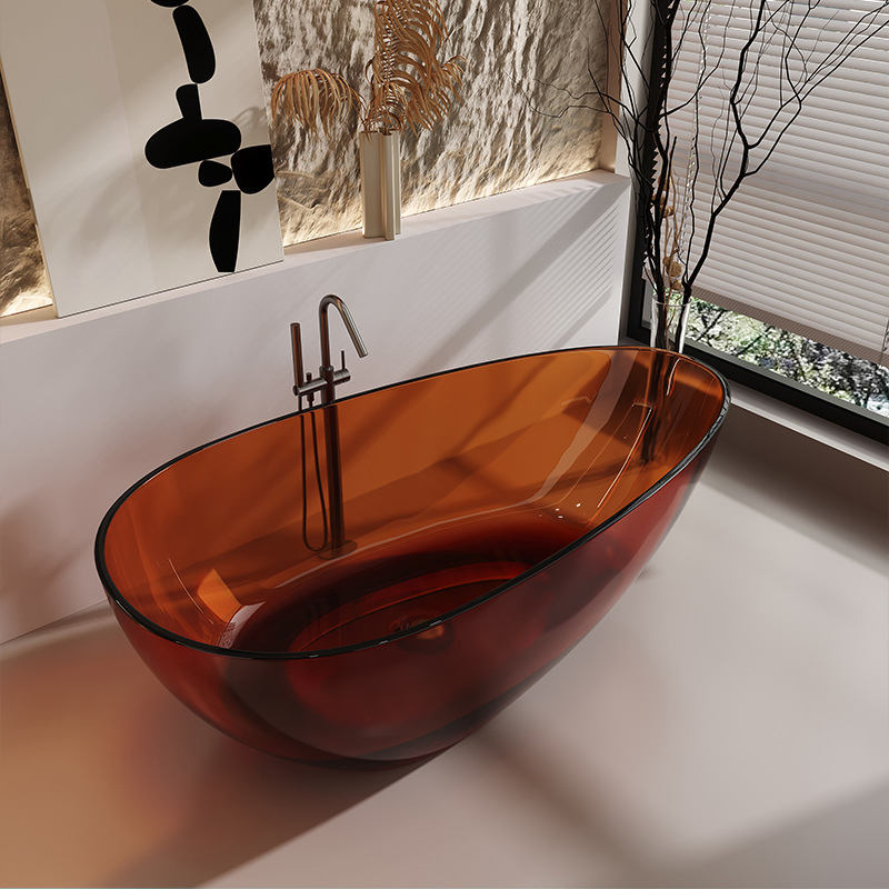 Элитная отдельностоящая ванна из прозрачной смолы, голубая