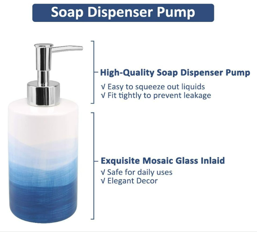 4 Piece Painted Ceramic Dispenser Soap Dish Sanitary Bathroom Accessory Set