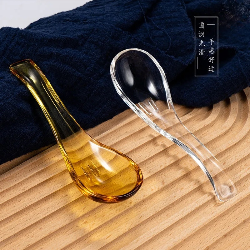 Custom Glass Tableware High Borosilicate Glass Soup Spoon Long Hand Rice Spoon