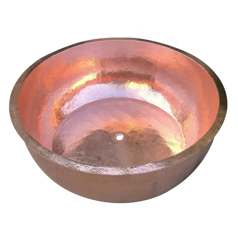 Luxury Large Round Hammered Copper Metal Bathroom Soaking Bathtub Drop-in