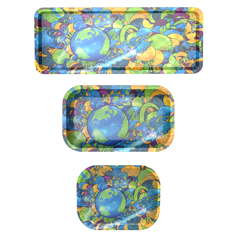 43*17cm Rectangular Double Sides Color Printing Custom Logo Metal Rolling Tray Kit