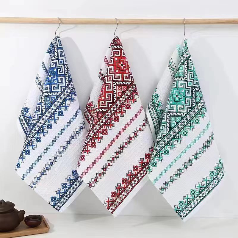 Kitchen Towel Hot Transfer Printing and Plain Colors Tea Towel Cotton Soft Printed Square Napkin Custom Logo Promotional Tea Towel